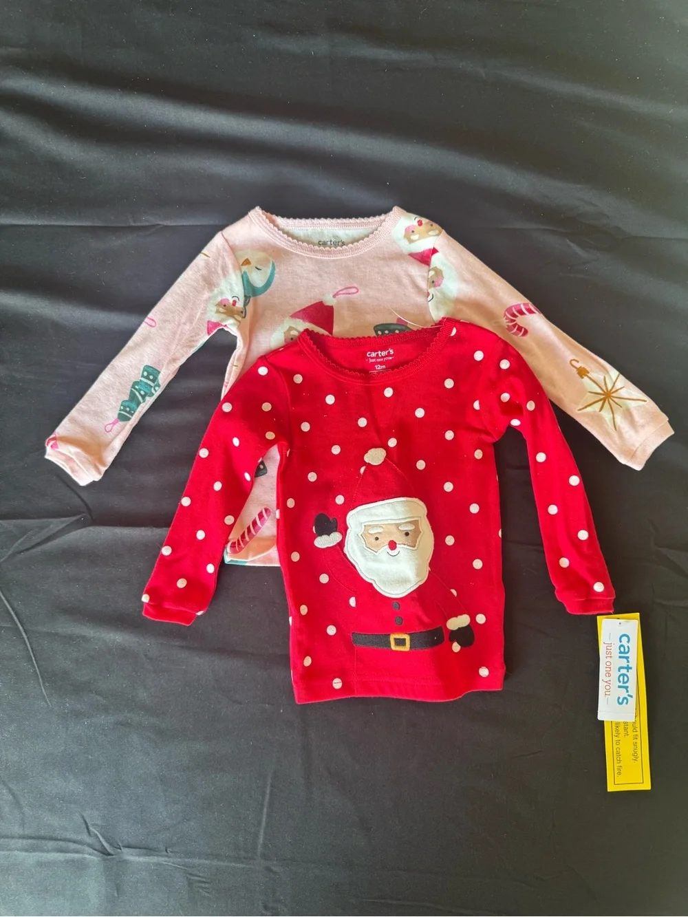 NWT Carter's Just One You Baby Girl 12M Christmas Santa 2 Pack Long Sleeve Tops